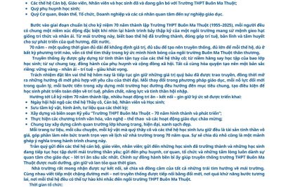 Thư ngỏ hướng tới Lễ kỉ niệm 70 năm xây dựng và phát triển Trường THPT Buôn Ma Thuột